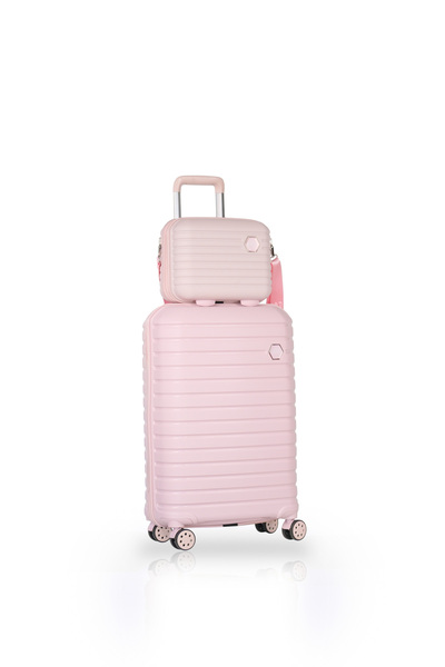 GROUND Vanille Büyük ve Orta Boy Valiz + Makyaj Çantası - Soft Pink - 10663