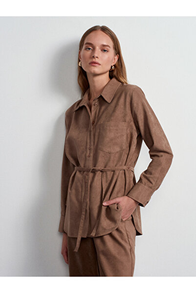 Dilvin 50518 Риза от велур с колан - Vison