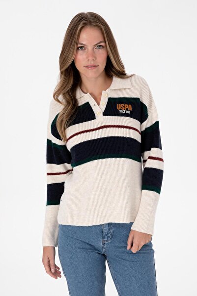 U.S. Polo Assn. Kadın Beyaz Polo Yaka Kazak 50309587-VR256