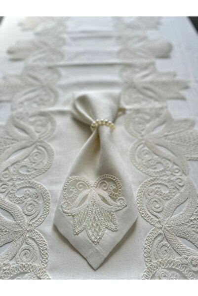 Eces Design Lale Gül Zarif Dantel İşlemeli 26 Parça Masa Örtüsü Takımı – 12 K...