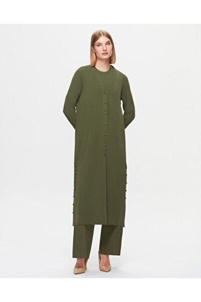 MISS DALIDA T25K-9007 Düz Renk Uzun Basic Hırka FARAD-GREEN