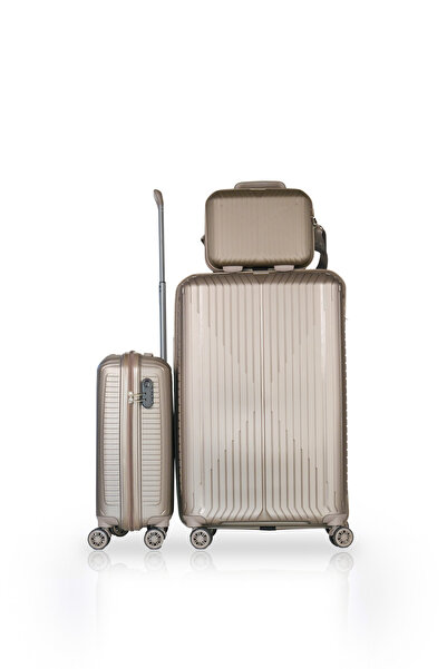 GROUND Sirius Büyük ve Kabin Boy Valiz + Makyaj Çantası - Krom - 10728