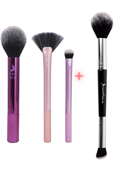 nascita مجموعة فرش متعددة الأغراض احترافية مكونة من 3 قطع - SET67 + فرشاة مكياج مزدوجة الجوانب (إضاءة وتغطية) - 495