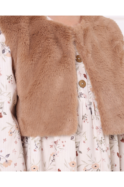 Serkon BABY Floral Pattern Fur Vest Striped Velvet Girls' Dress