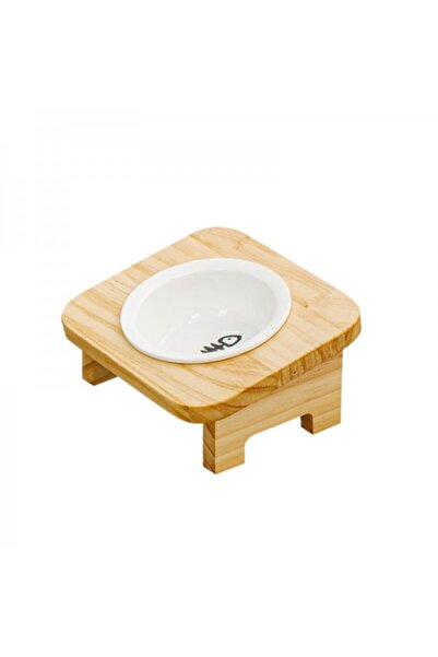 Golden cat طاولة طعام خشبية للحيوانات الأليفة مع أوعية، وعاء طعام وماء مائل ل...