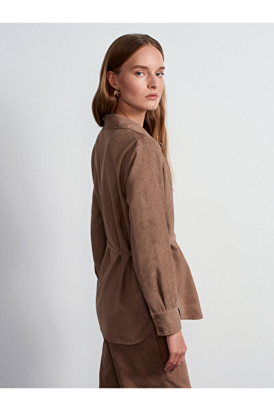 Dilvin 50518 Belted Suede Shirt-Mink