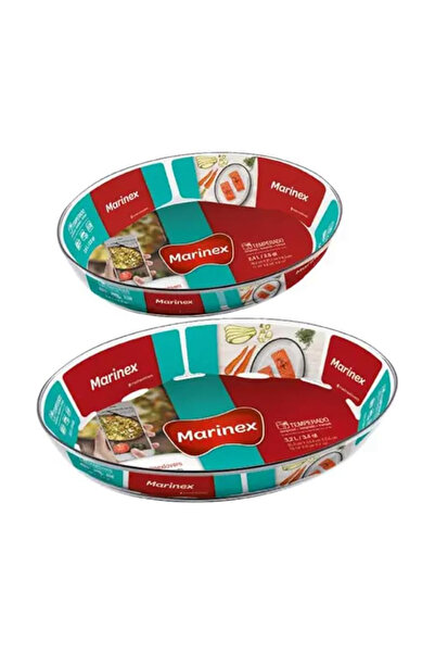 Marinex طقم تحميص بيضاوي زجاجي من قطعتين (3.2 لتر + 4.0 لتر) - مقاوم للحرارة، شفاف، كبير جدًا