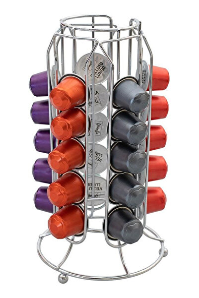 awwaline Suport metalic 30 capsule cafea, awwaline, argintiu, 9.5 x 25 cm, compatibil Nespresso, Lavazza