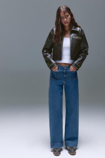 Pull & Bear Geniş paça yama cepli jean