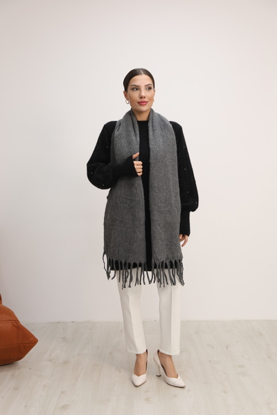 Jack Ferrero Örme kumaş Düz kesim Püsküllü bitiş Yumuşak Dokulu Kadın Atkı Şal Omuz Şalı 190.0x50.0 cm.