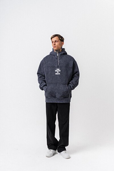 Respire Men's Create Printed Hooded Oversize Hoodie Smoked