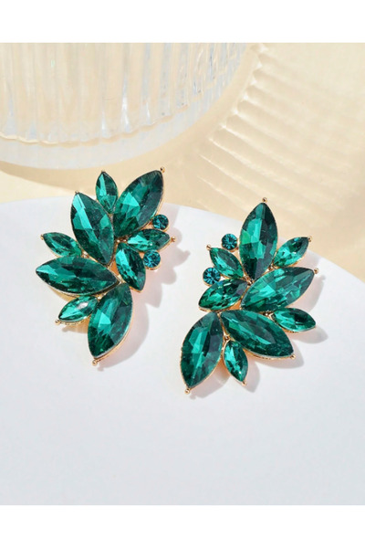 Inovius Cercei Evantai cu Strasuri, Verde - 758028