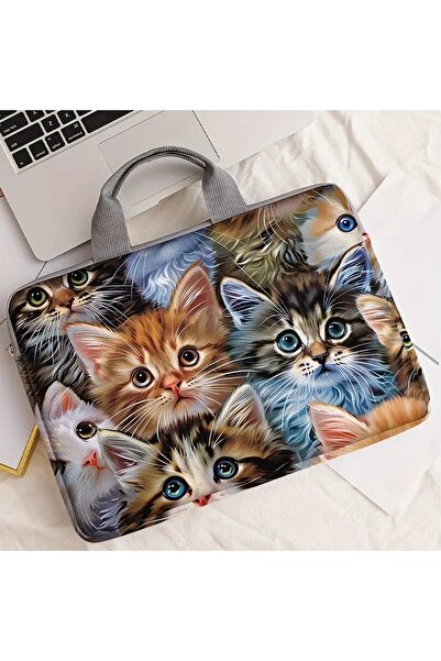 Dodemert Home Keyif Kedil Themed Soft Fabric Zippered Protective Polyester Notebook Bag Case (38.1 cm)