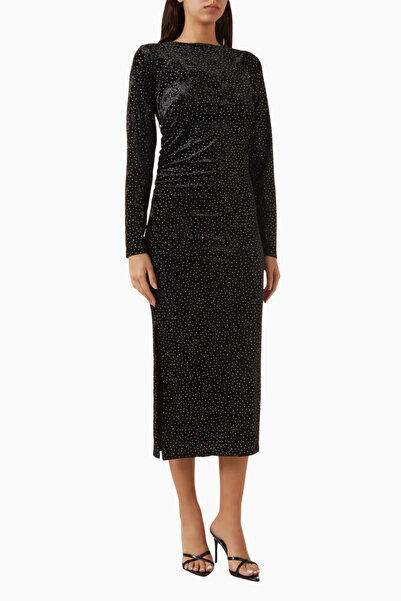 YAS Yastillia Taş Detaylı Siyah Kadife Elbise, Zarif ve Şık Siluet