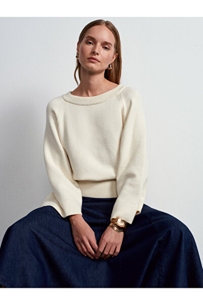 Dilvin 10818 Wide Sleeve Knitwear Sweater-Cream