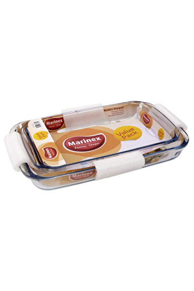 Marinex Glass 2-Piece Rectangular Roaster Set (1.6L + 2.2L) - Durable Heat-Resistant, Transparent