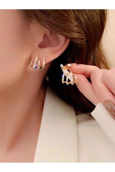 Inovius Cercei Aurii cu Efect Dublu si Strasuri- - 370333