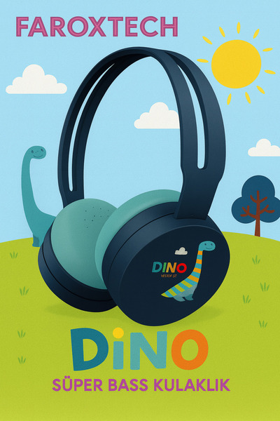 FaroxTech Dinozor Kulaklık | Çocuk Kulaklığı | Yumuşak ve Sağlam Yapı | Bluet...