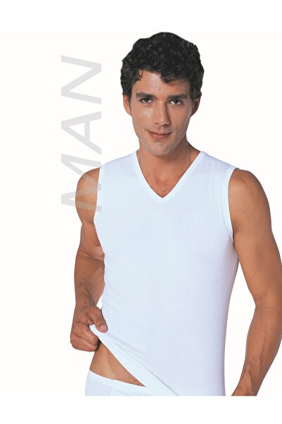 GUNERI UNDERWEAR Men's White Ribbed Zero Sleeve V-Neck 100% Cotton Bodysuit 3...