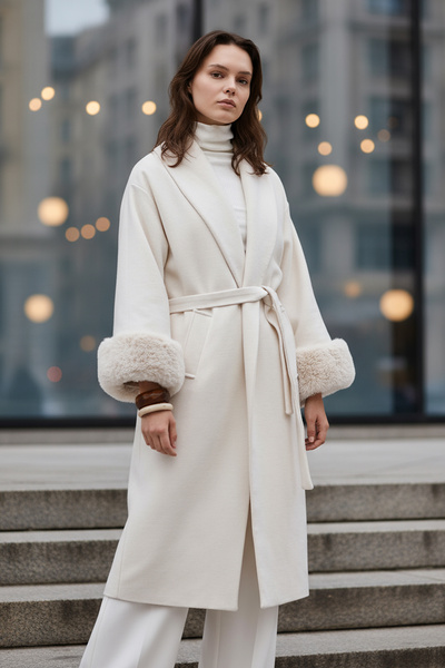 zhrcelebi معطف كاشي بأكمام فرو 5892 - لون حجري