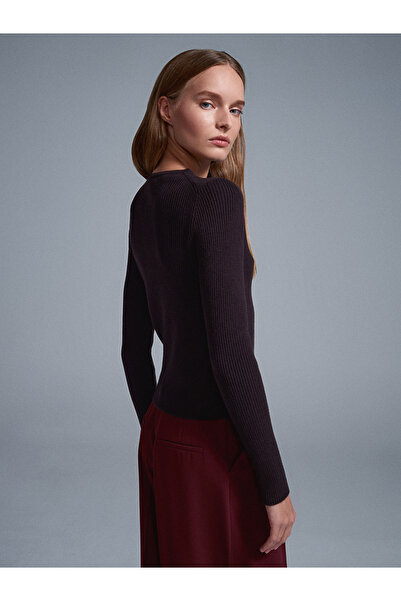 Dilvin 10819 Wool Blend Thin Knitwear-Dark Brown