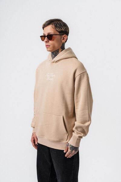 Respire Мъжка блуза с качулка, далеч от базовите модели, с бродерия, в бежово