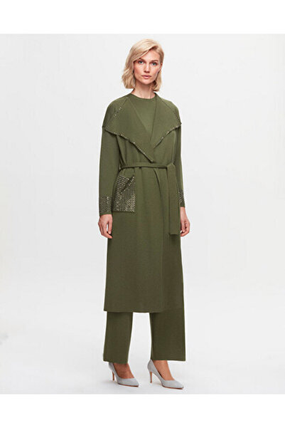 MISS DALIDA T25K-9013 Cebi ve Önü Yakası Detaylı Hırka FARAD-GREEN