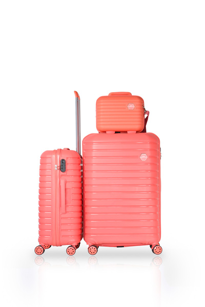 GROUND Vanille Büyük ve Orta Boy Valiz + Makyaj Çantası - Somon - 10663