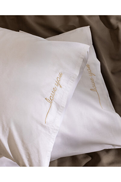 Madame Coco Coeur 100% Cotton 2-Piece Pillowcase - White/Beige