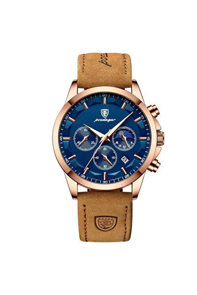 POEDAGAR Ανδρικό Ρολόι Quartz με Φωτεινούς Δείκτες Δέρματος Αναλογικό Επαγγελματικό Καφέ