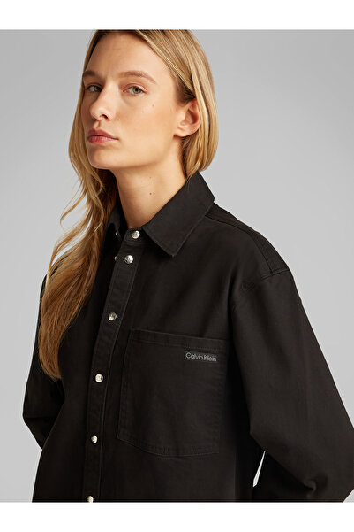 Calvin Klein Women Black Cotton Relaxed Shirt Dress