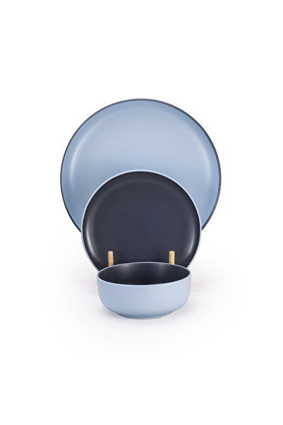 SHALLOW Nordic 12-Pc Dinner Set, Blue, 4 × 10.5” Plates, 4 × 7.5” Side Plates & 4 × 5.5” Deep Bowls