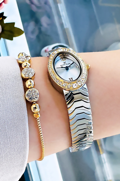 Daniel Klein Original Oval Case Women's Wristwatch, Waterproof Gold Silver Steel Band - Bracelet Gift Dkby2051C4