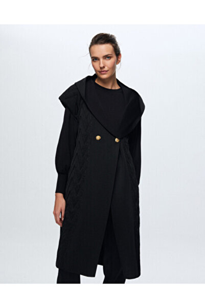 MISS DALIDA T24K-1001 Kapitone Kapişonlu Yelek BLACK