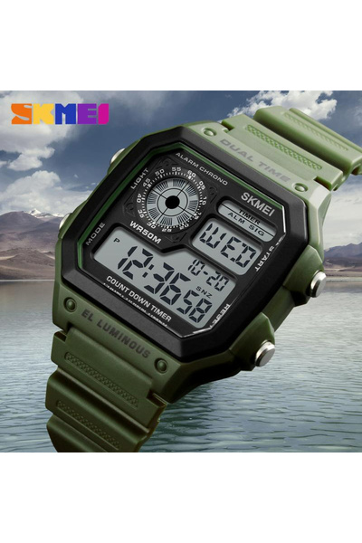 Skmei Ανδρικό Ρολόι Sport Πολυλειτουργικό Ψηφιακό Ξυπνητήρι Casual Πράσινο Στρατού