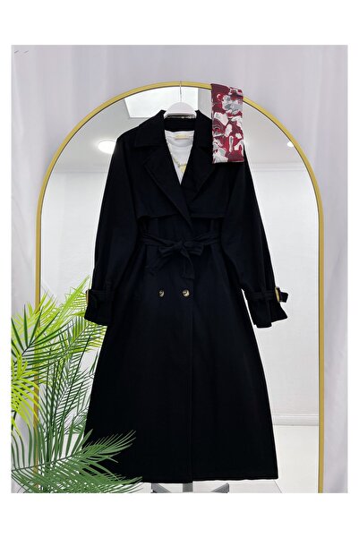 YEDİLALE RÜZGARLIKLI KEMERLİ DÜĞMELİ UZUN KOT TRENÇ [ 38\48 beden aralığı, eskitmeli ürün, 125 CM ORT]