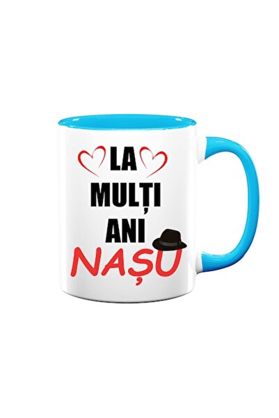 OEM Cană personalizată cu mesajul „La mulți ani, nașul”, Betaprint, motivul 1, albă cu interior albastru