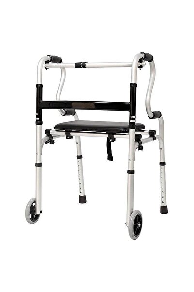 MEDICO FARMACEUTIC DENYRO Mergător pliabil, curbat, cu roți și scaun, înălțime reglabilă, aluminiu, CMZ 8207LS