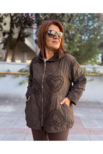 DenizEge Яке с дантелени сърца, цвят кафе