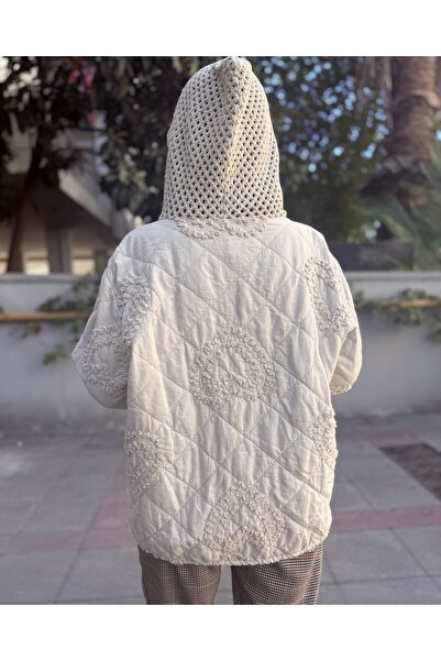 DenizEge Guipure Heart Detail Jacket Stone