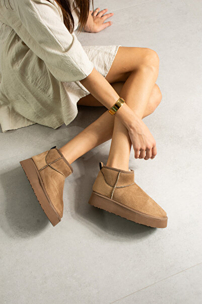 LORENN SHOES Ultra Mini Vizon Süet İçi Kürklü Kalın Taban Kadın Ayakkabı