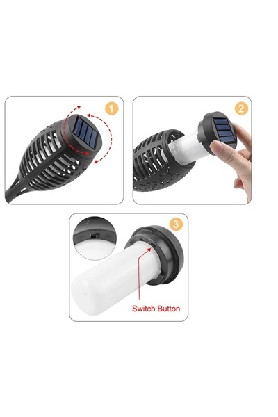 K KATHODE Set 3 x lampă solară de grădină cu lanternă, efect de flacără, buton ON/OFF 18-15