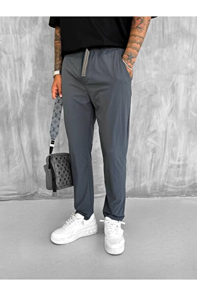 ablukaonline Чоловічі штани з еластичним поясом, тканина Tecno, крій Slim Fit, колір димчастий