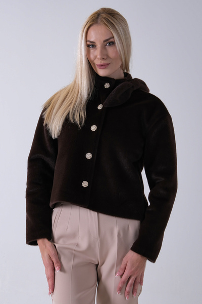 Feminist Omuz Fiyonk Detaylı Düğme Kapamalı Kaşe Ceket Kahve 41630060