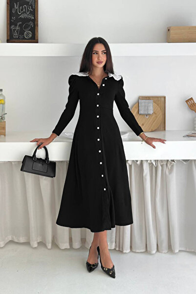 Neşeli Butik γυναικείο φόρεμα με μακρυμάνικο γιακά με κουμπιά NBK4302