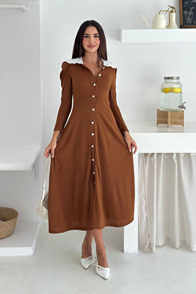 Neşeli Butik γυναικείο φόρεμα με μακρυμάνικο γιακά με κουμπιά NBK4302