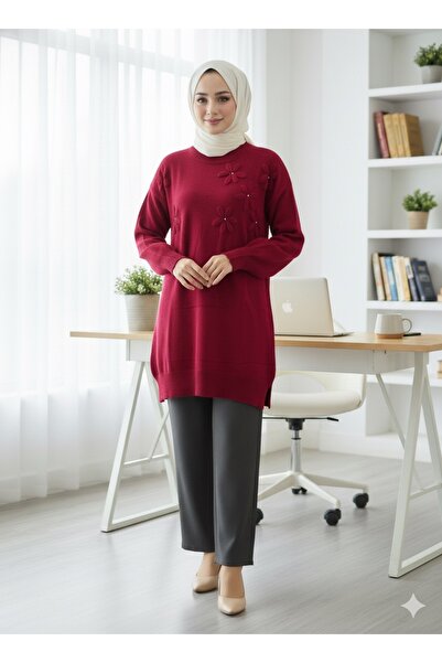 FERHEL Floral Patterned Soft Yarn Knitwear Sweater Tunic