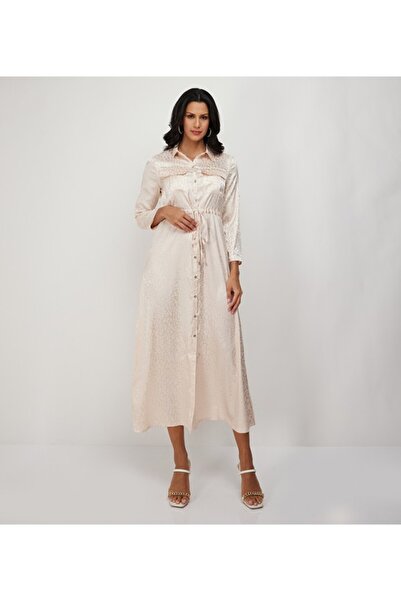 Aeropostale Aero Women's Maxi Dress With Long Sleeves In Textured Satin And Button At Front