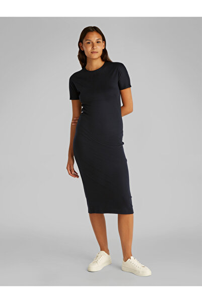 Calvin Klein Women Black Liquid Touch Crew Neck Slim T-Shirt Dress