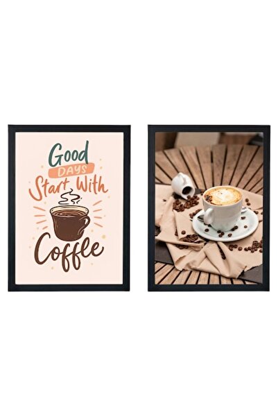 OEM Set 2 Tablouri cafea cu mesaj: 'Good days start with coffee', Model 2, Be...